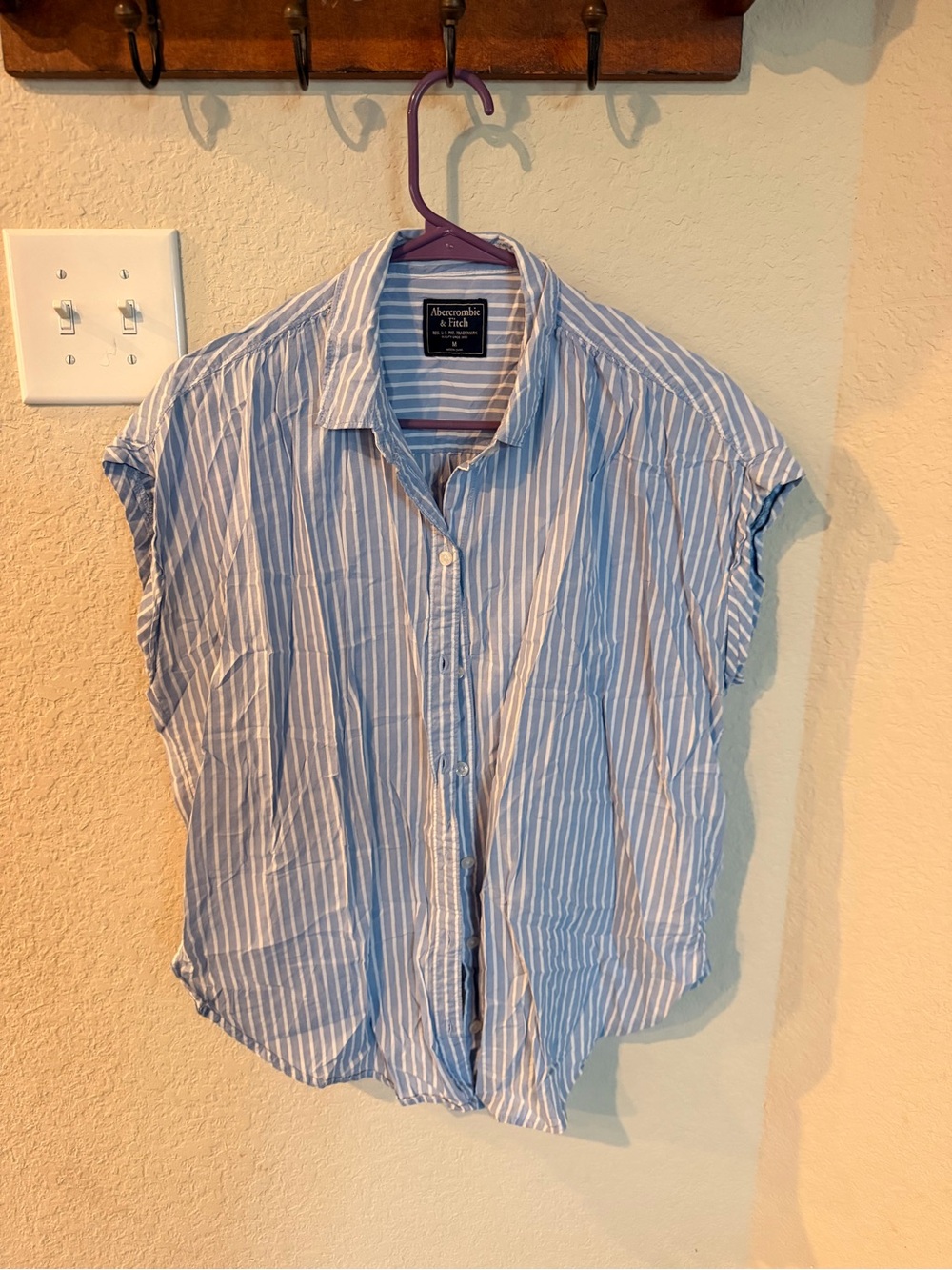 Abercrombie & Fitch Blue Striped Short-Sleeve Button-Up Shirt size medium
